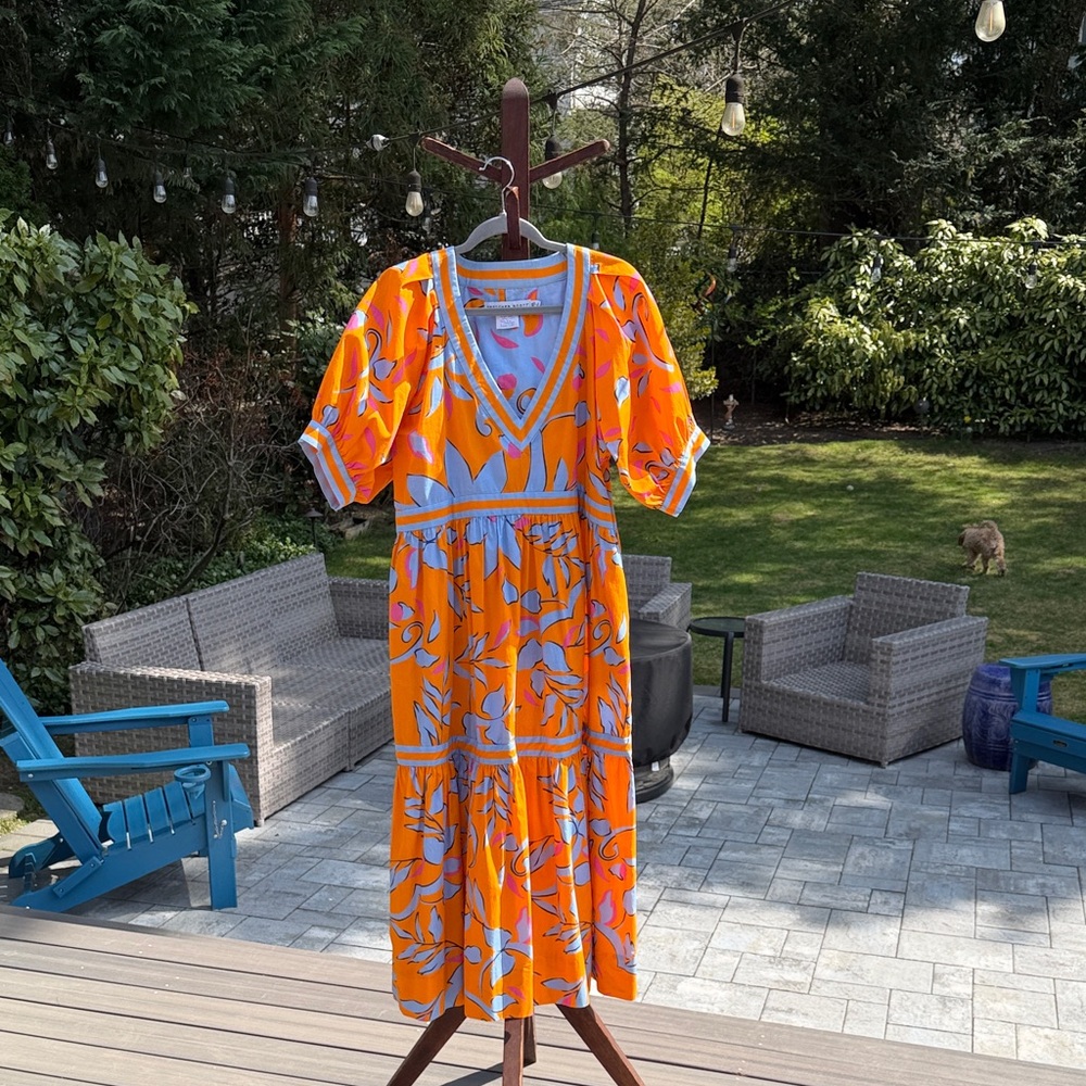 Gretchen Scott Designs Orange Floral V-Neck Maxi Dress